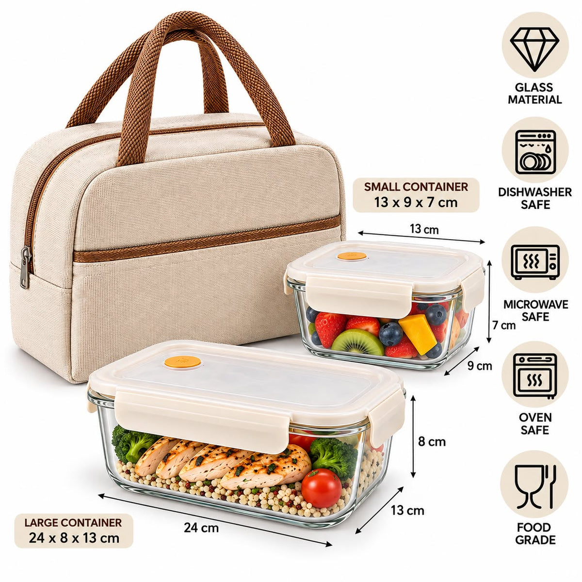 2pc Glass Containers And Lunch Bag