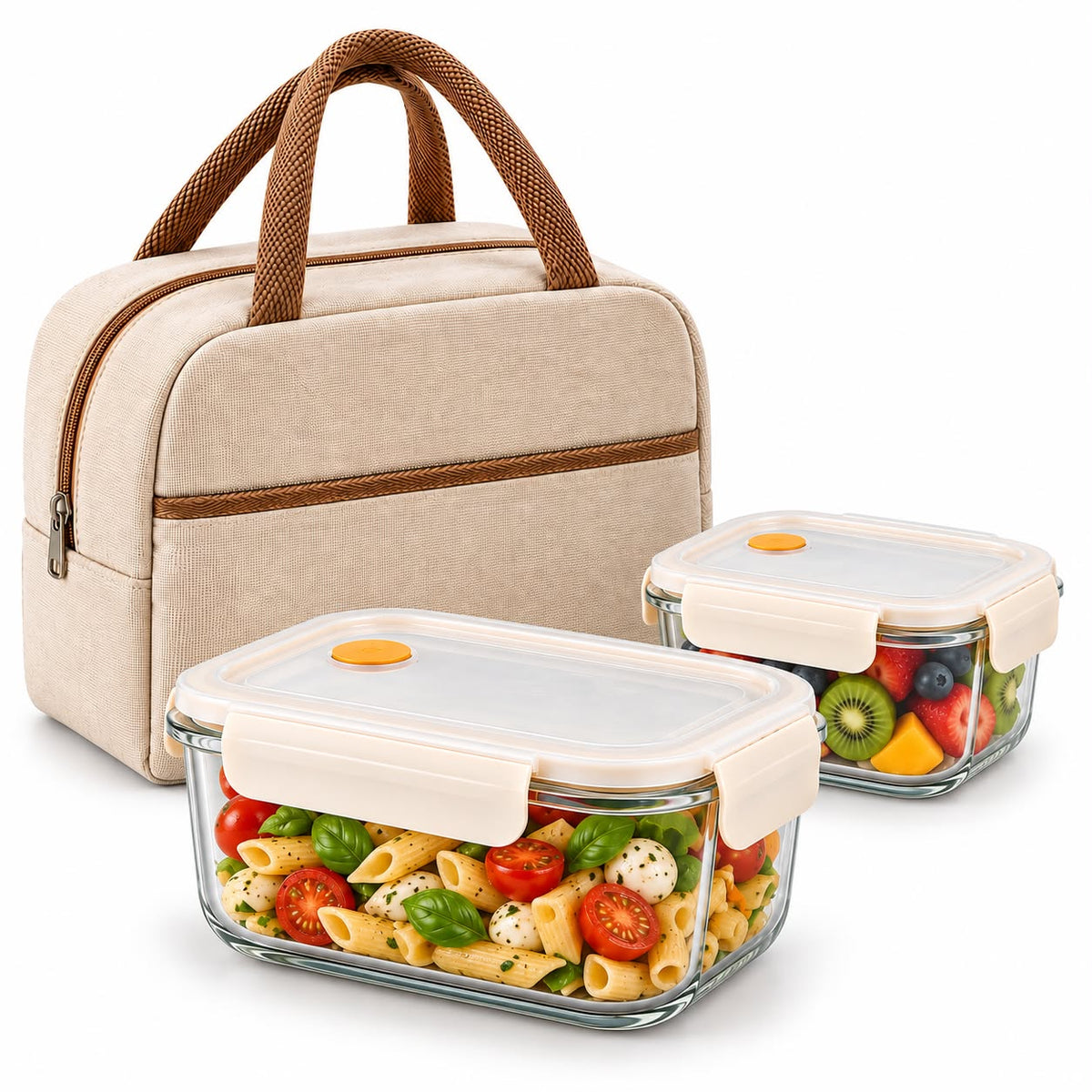 2pc Glass Containers And Lunch Bag