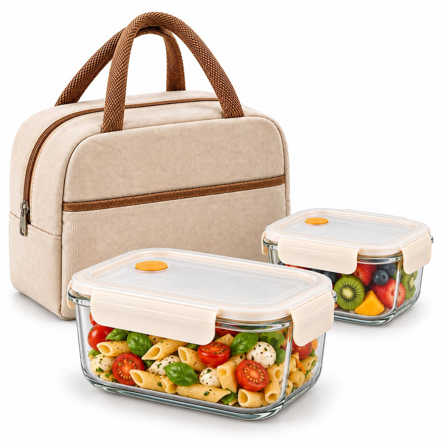 2pc Glass Containers And Lunch Bag